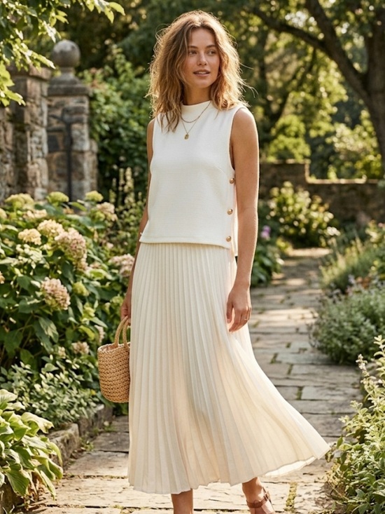 SSYS Dresses & Skirts - SSYS Samantha Pleated
Twofer Midi Dress In Ivory
 Pleated Satin Maxi Skirt Sz M
